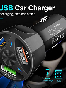 Зарядка в прикуриватель для автомобиля 3*USB TDS TS-CAU32 Черное