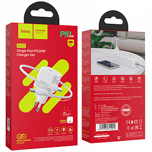 HOCO N10 Белый ЗУ с TYPE-C + кабель IOS Lighting (PD20W, 3000mA)