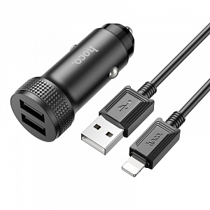 HOCO Z49 Черный ЗУ авто 2*USB + кабель iOS Lightning (5В,2400mA)