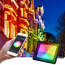 Прожектор светодиодный уличный 30Вт, ландшафтный RGB светильник с приложением Огонёк OG-LDP24