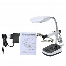 Третья рука для пайки с подсветкой , универсальный держатель на подставке с лупой 2 руки OT-INL44