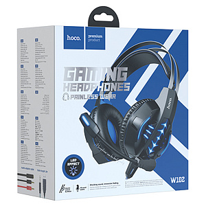 HOCO W102 Синие наушники для ПК (3.5 мм/USB) МЯТАЯ УПАКОВКА