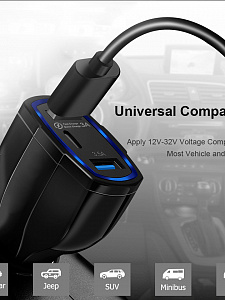 TDS TS-CAU33 Черный ЗУ авто USB (QC3.0,3500mA)