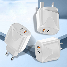 Зарядное устройство для телефона на 2 гнезда, Быстрая зарядка 20W адаптер QC 3.0/PD Орбита OT-APU62