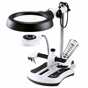 Третья рука для пайки с подсветкой, универсальный держатель на подставке с лупой 2 руки Орбита OT-INL47