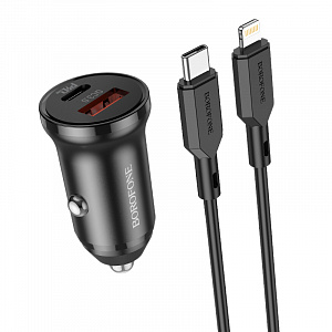 BOROFONE BZ18A Черный ЗУ авто USB + кабель iOS Lightning - Type-C (PD20W+QC3.0, 3000mA)
