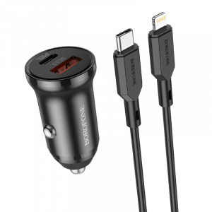 BOROFONE BZ18A Черный ЗУ авто USB + кабель iOS Lightning - Type-C (PD20W+QC3.0, 3000mA)