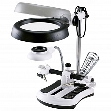 Третья рука для пайки с подсветкой, универсальный держатель на подставке с лупой 2 руки Орбита OT-INL47