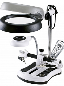Третья рука для пайки с подсветкой, универсальный держатель на подставке с лупой 2 руки Орбита OT-INL47