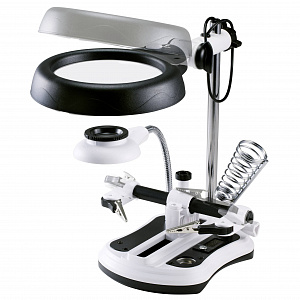 Третья рука для пайки с подсветкой, универсальный держатель на подставке с лупой 2 руки Орбита OT-INL47