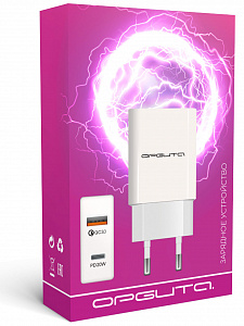 Зарядное устройство для телефона на 2 гнезда, Быстрая зарядка 20W адаптер QC 3.0/PD Орбита OT-APU56