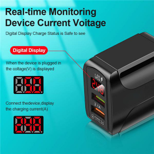 Зарядное устройство для телефона на 2 гнезда, Быстрая зарядка 20W адаптер QC 3.0 с дисплеем Орбита OT-APU59 Черный