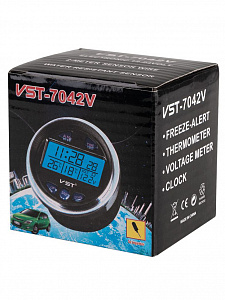Часы автомобильные с подсветкой, вольтметром и термометром VST 7042V