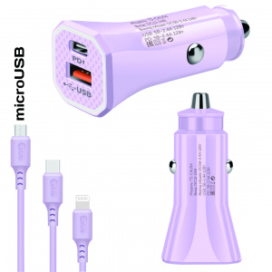 TDS TS-CAU54 Фиолетовый ЗУ авто USB + кабель Micro USB (Type-C, 2400mA)