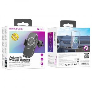 BOROFONE BH205 Черный держатель для смартфонов + беспроводное ЗУ 10W (в воздуховод)