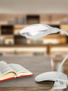 Лупа настольная с подсветкой на гибкой ноге с прищепкой 2 в 1 Орбита OT-INL51