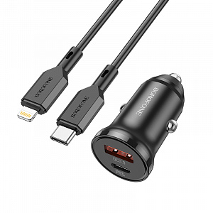 BOROFONE BZ18A Черный ЗУ авто USB + кабель iOS Lightning - Type-C (PD20W+QC3.0, 3000mA)