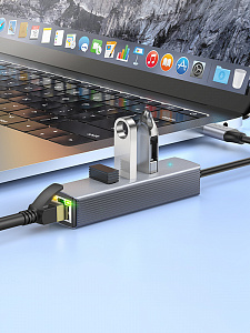 HOCO HB34 концентратор Type-C (3*USB 3.0, RG45) 1.5м