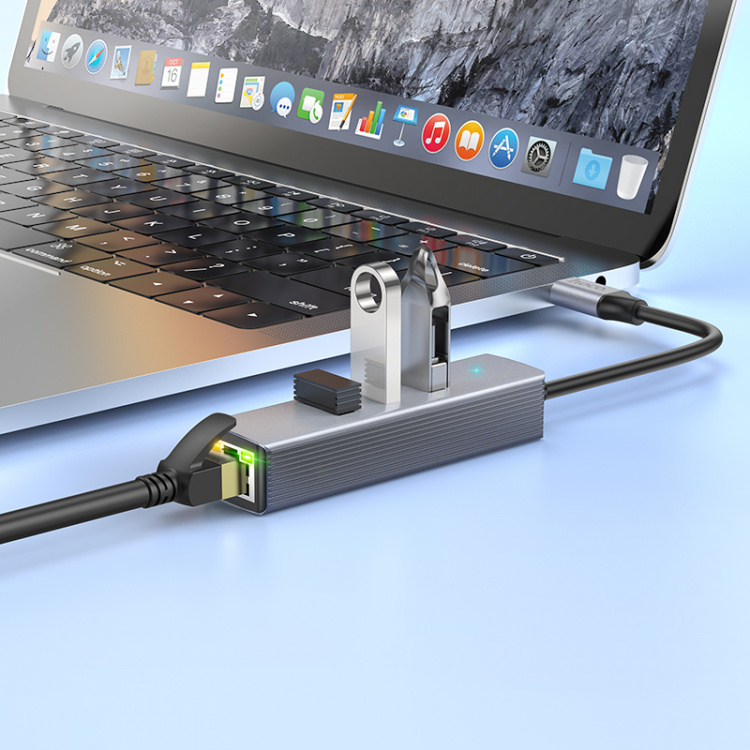 HOCO HB34 концентратор Type-C (3*USB 3.0, RG45) 1.5м