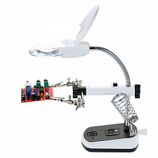 Третья рука для пайки с подсветкой , универсальный держатель на подставке с лупой 2 руки OT-INL44