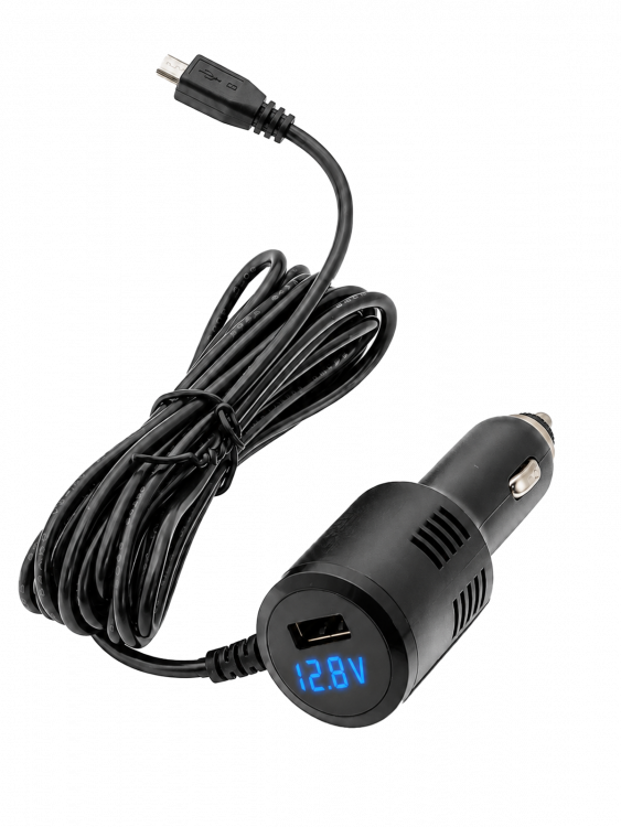 Зарядное устройство для видеорегистратора и навигатора miniUSB + USB TDS TS-CAU63