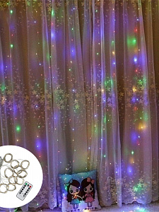 Огонек OG-LDG08 гирлянда-штора с крючком LED Мультицвет (3х3м,300 ламп,USB)