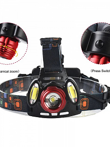 Фонарь налобный, фонарик аккумуляторный Следопыт PT-FLG02