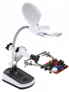 Третья рука для пайки с подсветкой , универсальный держатель на подставке с лупой 2 руки OT-INL44