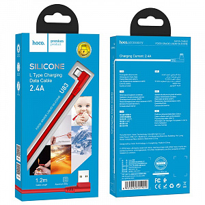 HOCO U83 Красный кабель USB 2.4A (iOS Lighting) 1.2м