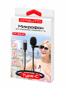 Петличный проводной микрофон для смартфона на прищепке, кабель 1.5 м Орбита OT-SML01