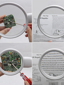 Лупа настольная с подсветкой на гибкой ноге с прищепкой 2 в 1 Орбита OT-INL76