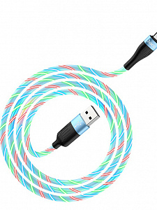 HOCO U85 Синий кабель USB 2.4A (microUSB) 1м LED