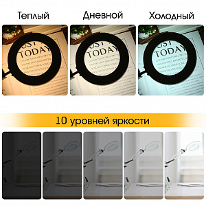 Лампа настольная с лупой и подсветкой для работы 10х Орбита OT-INL88 Черная