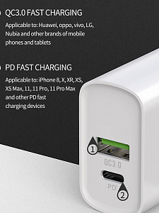 SENDEM OG03 Белый ЗУ с TYPE-C/USB (PD+QC3.0, 3000mA)