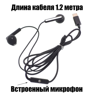 Наушники проводные гарнитура Type-C с микрофоном Орбита OT-ERG60 Черные