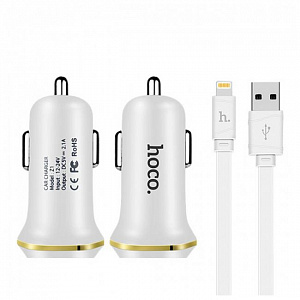 HOCO Z1 Белый ЗУ авто USB + кабель iOS Lightning (5B,2100mA)