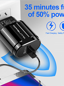 Зарядное устройство для телефона, Быстрая зарядка 20W адаптер QC 3.0 Орбита OT-APU28 Черный