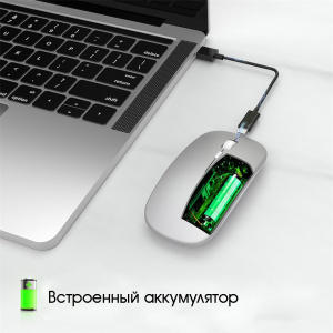 Мышь беспроводная бесшумная с подсветкой 2 в 1 Орбита OT-PCM66 Серая