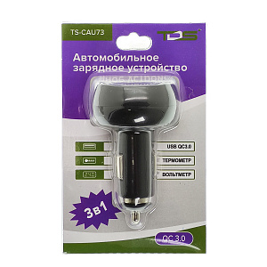 Автомобильное зарядное устройство QC 3.0 с вольтметром и термометром TDS TS-CAU73