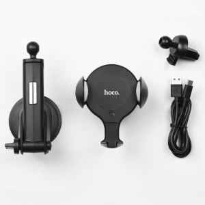 HOCO CA60 Черный Держатель для смартфонов + беспроводное ЗУ 10W (присоска, воздуховод)