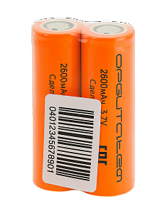 Аккумулятор 18650 3.7v 2600мАч плоский пин, 2шт Орбита