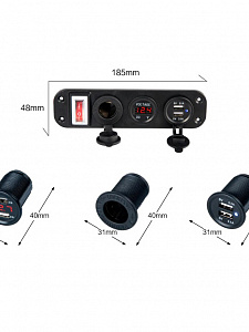 Розетка питания на 2 USB гнезда + прикуриватель 12-24В TDS TS-CAU45 Зеленая