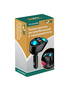 Разветвитель прикуривателя автомобильный на 2 гнезда + 2*USB TDS TS-CAU68A