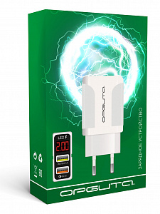 Зарядное устройство для телефона на 2 гнезда, Быстрая зарядка 20W адаптер QC 3.0 с дисплеем Орбита OT-APU59 Черный