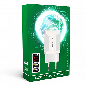 Зарядное устройство для телефона на 2 гнезда, Быстрая зарядка 20W адаптер QC 3.0 с дисплеем Орбита OT-APU59 Черный