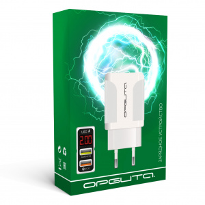 Зарядное устройство для телефона на 2 гнезда, Быстрая зарядка 20W адаптер QC 3.0 с дисплеем Орбита OT-APU59 Черный