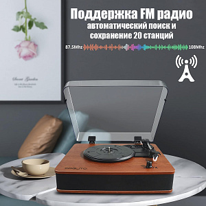 Проигрыватель виниловых пластинок с Bluetooth и FM радио Орбита OT-SPB145
