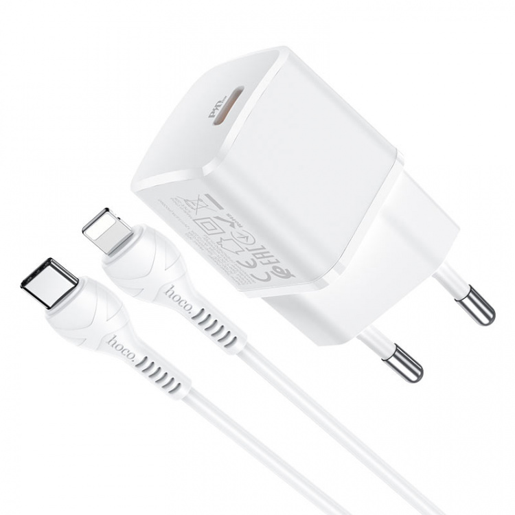 HOCO N10 Белый ЗУ с TYPE-C + кабель IOS Lighting (PD20W, 3000mA)