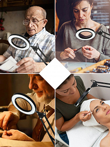 Лампа настольная с лупой и подсветкой для работы 10х Орбита OT-INL89 Черная