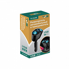 Разветвитель прикуривателя автомобильный на 2 гнезда + 2*USB TDS TS-CAU68